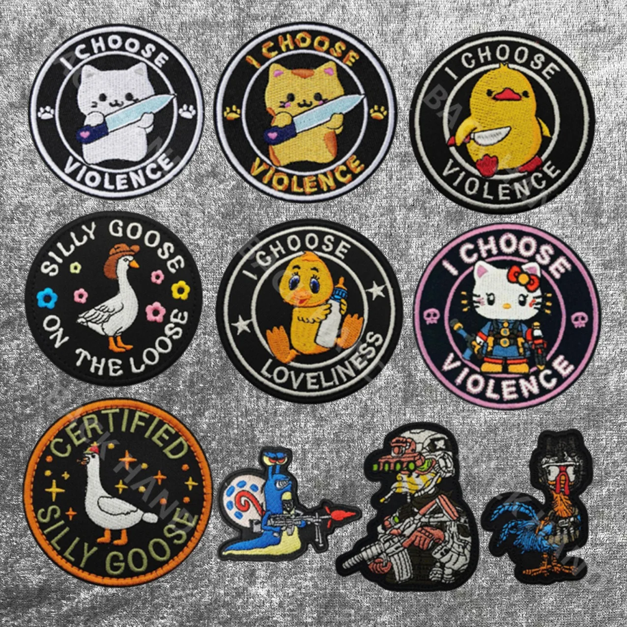 Elige la violencia, insignia de gato y pato táctico, brazalete mágico de ganso travieso bordado, parche para mochila de gallo grande con personalidad