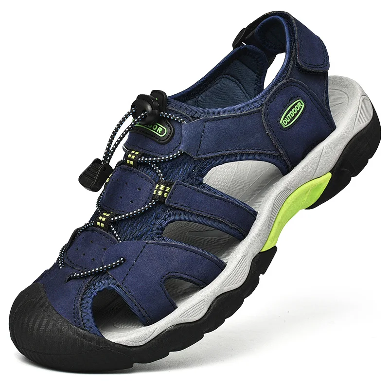 HIKEUP-sandalias de verano para hombre, zapatos de senderismo para exteriores, transpirables, antideslizantes, con capa superior de piel de vaca, con punta protectora, novedad - imagen 2