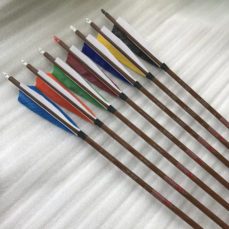 Flechas de carbono para tiro con arco, 12 piezas, piel de madera, 32 pulgadas, SP300, 5 pulgadas, compuesto de plumas de pavo, arco recurvo tradicional para caza - imagen 4