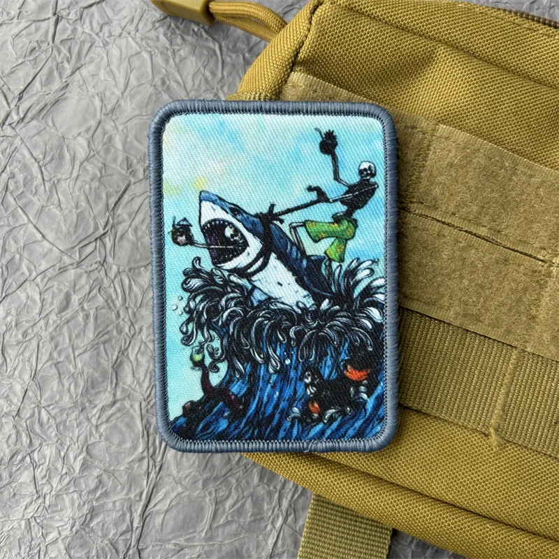 Insignias de moral táctica "Shark Rider", parches para ropa, gancho y bucle, parche estampado militar, brazalete, pegatina para mochila - imagen 3