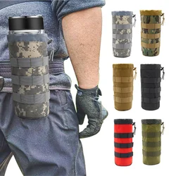 Bolsa táctica para botella MOLLE, soporte para botella de agua Molle de viaje/protección con parte superior abierta con cordón y parte inferior de malla