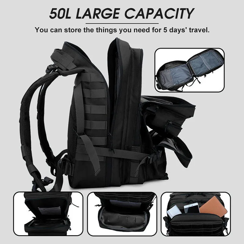 Mochila táctica de nailon para hombre y mujer, bolsa militar para senderismo, senderismo, pesca, viaje al aire libre, a la moda, 30L/50L - imagen 5