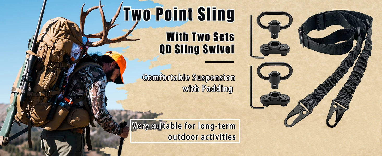Eslinga para Rifle de dos puntos de alta calidad, cabestrillo ajustable para pistola con paquete de 2 giratorios para caza y tiro con riel M - imagen 5