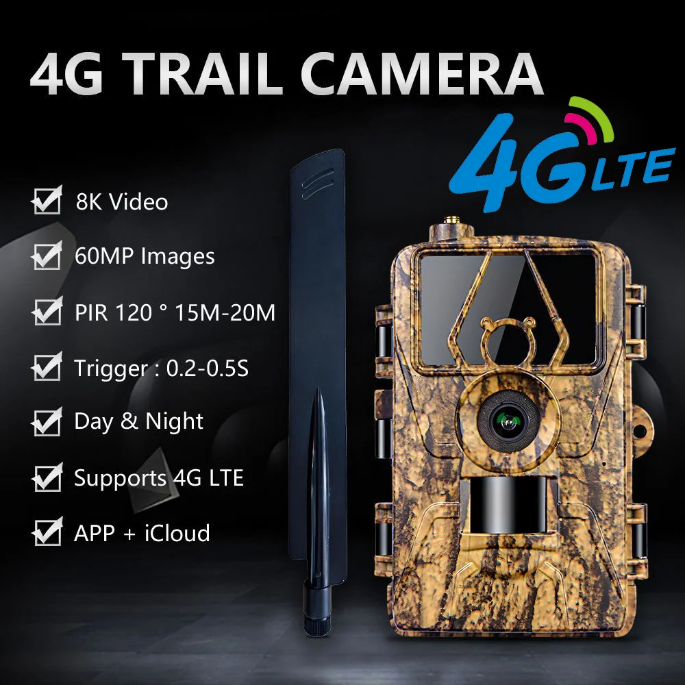 Cámara de rastreo celular 4G LTE, vídeo en vivo de 60MP, servicio en la nube inalámbrico de 8K, cámara de vigilancia de vida silvestre para granja al aire libre para caza - imagen 2