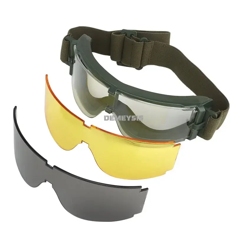 Gafas tácticas de 3 lentes UV400 para disparar Paintball, gafas de seguridad a prueba de viento, resistentes a impactos, para motocicleta, caza, combate - imagen 2