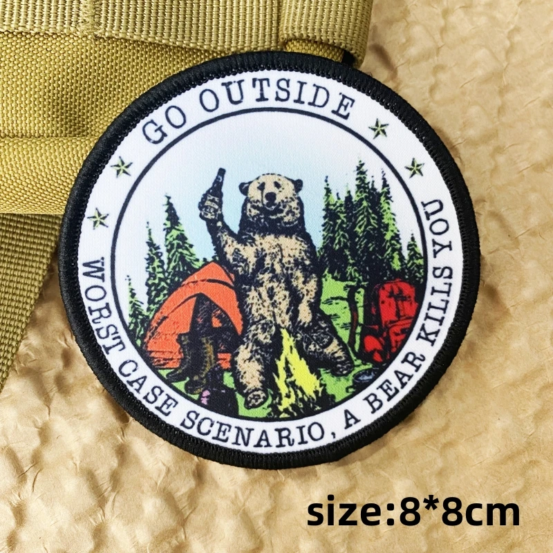 Smokey-Parche bordado de oso, insignia de Moral de gancho y bucle para acampar al aire libre, oso de advertencia, accesorios de mochila táctica, pegatina - imagen 3