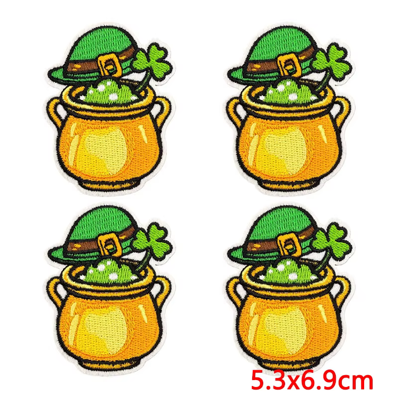 Parche termoadhesivo bordado trébol San Patricio con leprechaun - imagen 2