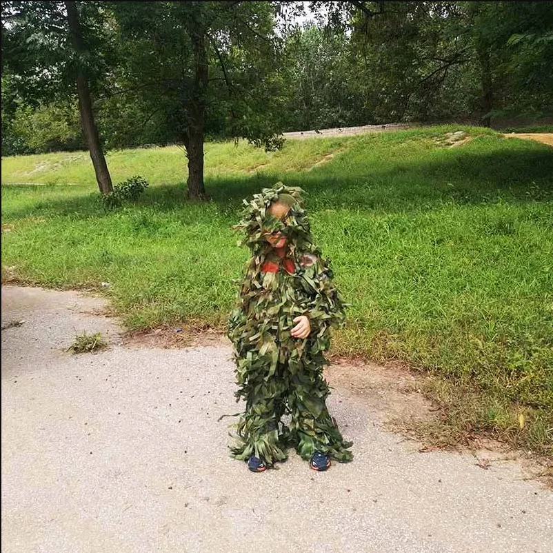 Traje Ghillie para niños de 1,1 m a 1,5 m, ropa de juego de camuflaje completo, capa de jungla Geely para niños, ideal para juegos de camuflaje
