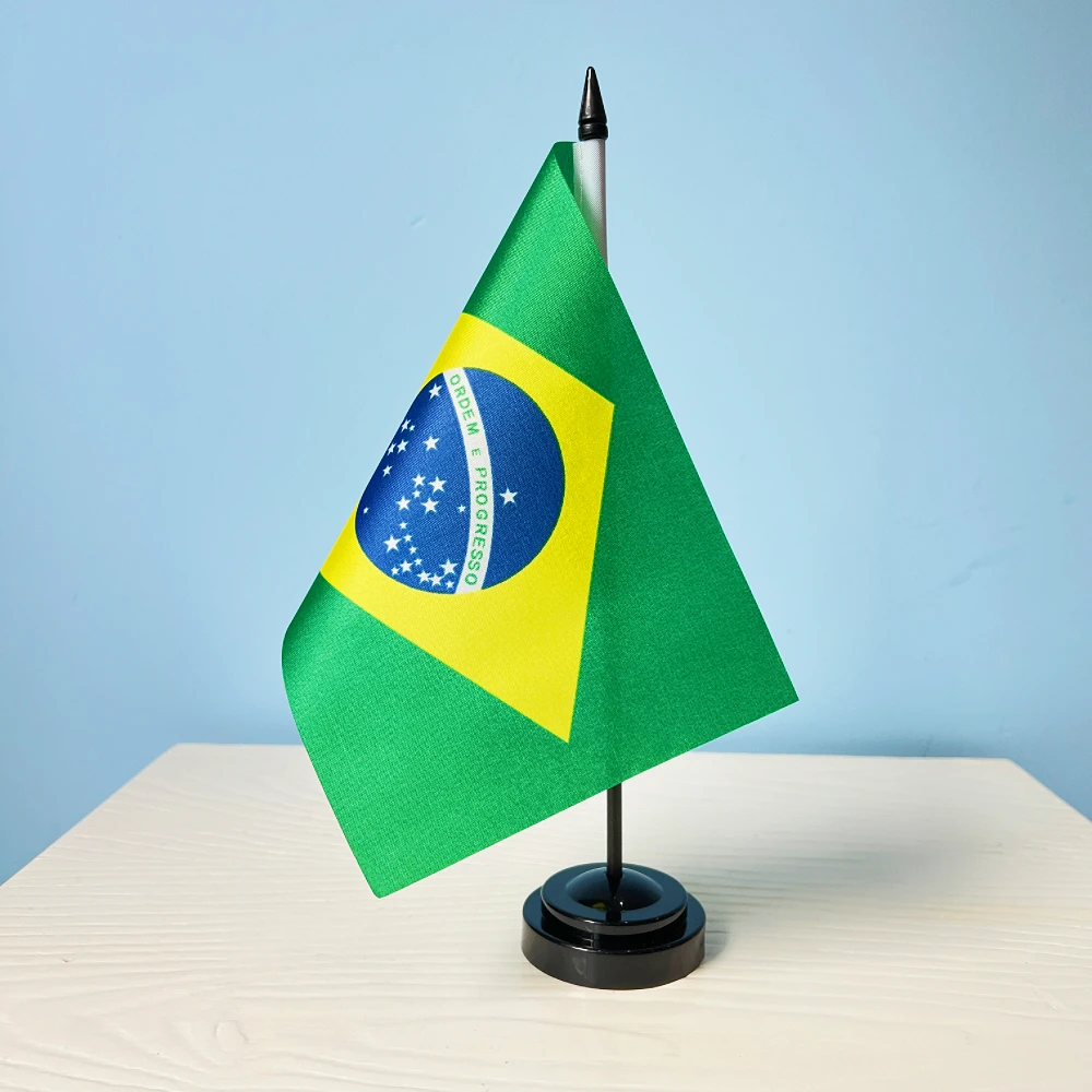Gabinete de escritorio de oficina de 14x21cm, bandera de Brasil, soporte de mesa brasileño, palo de bandera, decoración de habitación de Brasil