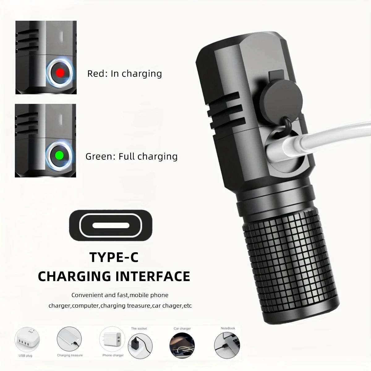 Mini linterna pequeña con zoom de alto brillo, recargable, portátil, para senderismo, Camping, pesca, iluminación nocturna, luz de flash - imagen 4