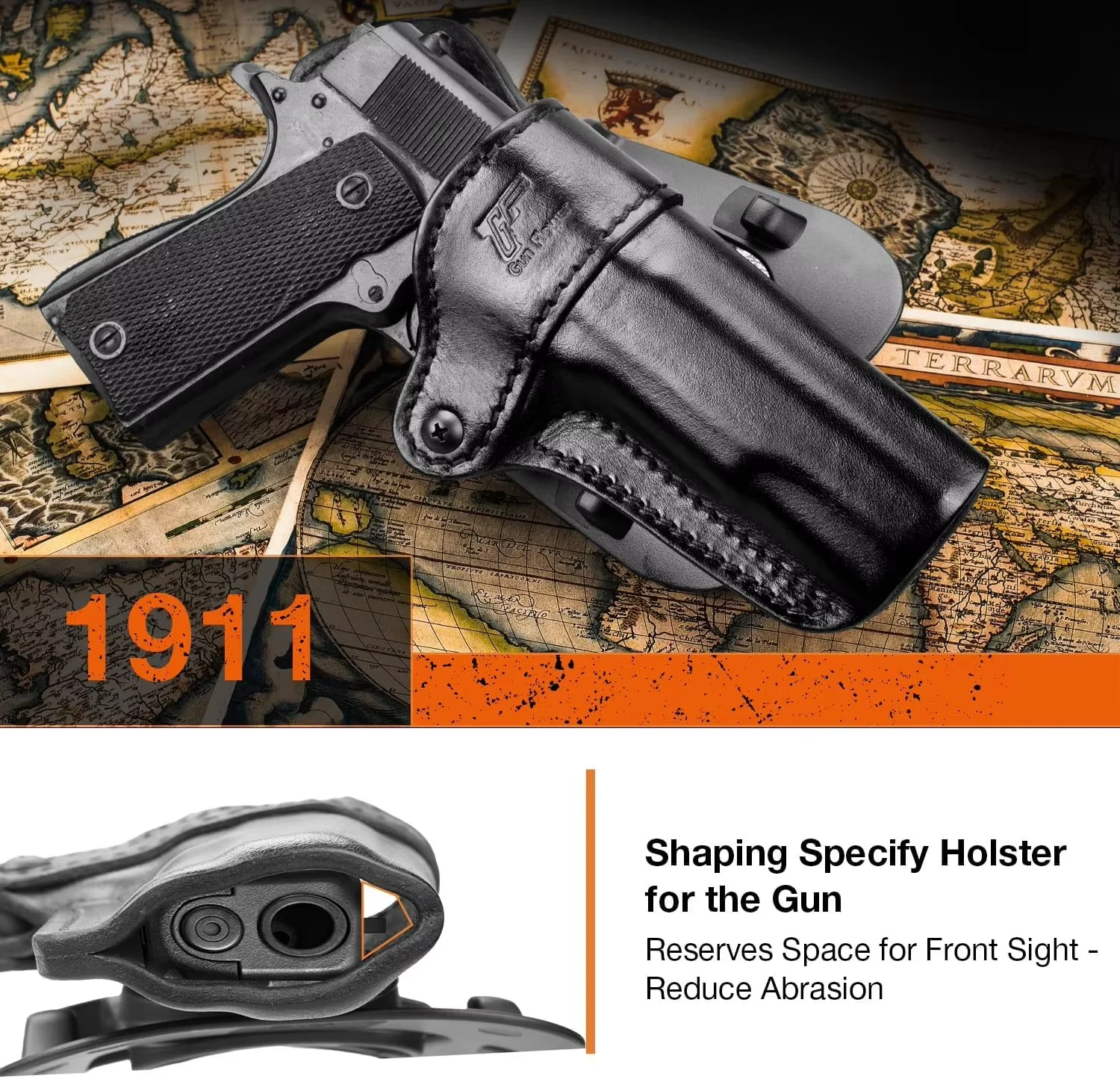 Funda de cuero derecha para Colt/Kimber 1911 sin riel - imagen 2
