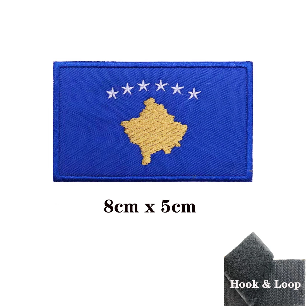 Parches de bandera de Kosovo, brazalete, parche bordado, gancho y bucle, insignia bordada, raya militar - imagen 3
