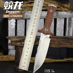Cuchillo táctico LENGREN Dragon hoja fija acero Sleipner mango lino