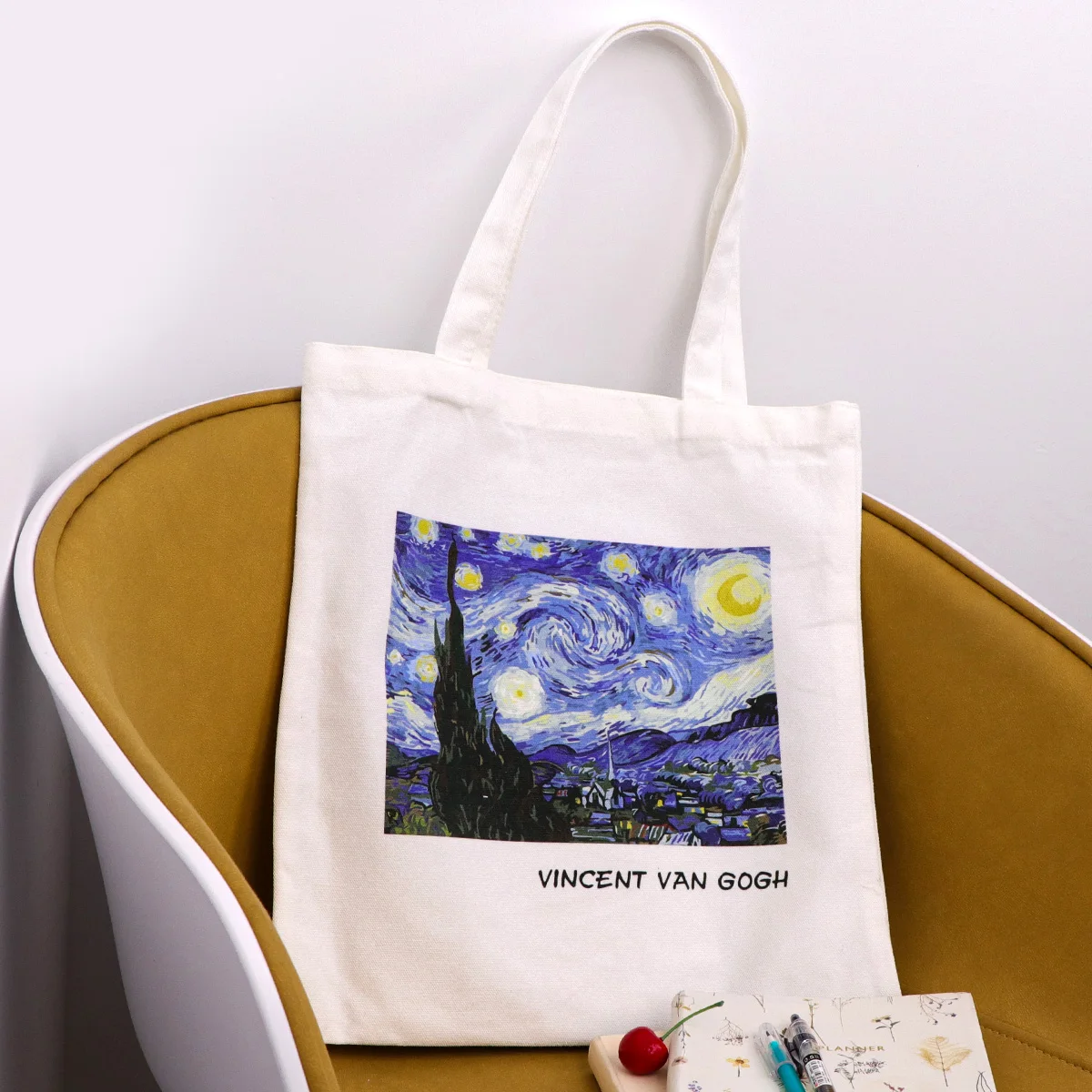 Bolso de lona de noche estrellada de Van Gogh, bolso de mano plegable, organizador de almacenamiento portátil, bolso de compras para mujer, bolso de hombro escolar - imagen 3