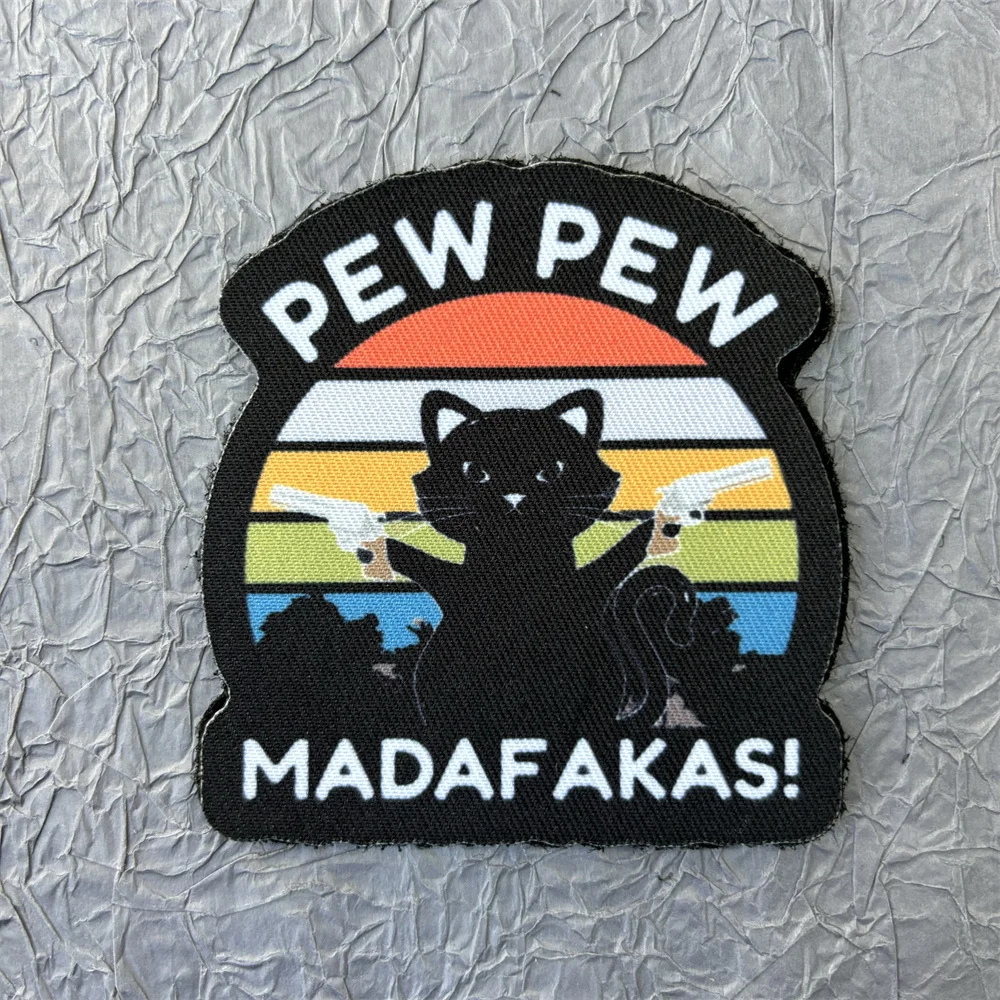 Parche de gato en ropa PEW PEW MADAFAKAS insignias de moral equipo táctico parches de gancho y bucle mochila Animal Wappen - imagen 2