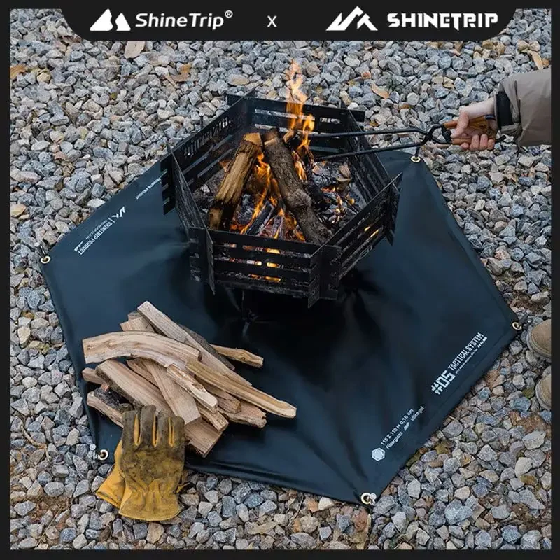 ShineTrip-alfombra táctica ennegrecida para barbacoa al aire libre, aislamiento para acampar, resistente al fuego, hoja de fuego de silicona ignífuga - imagen 5
