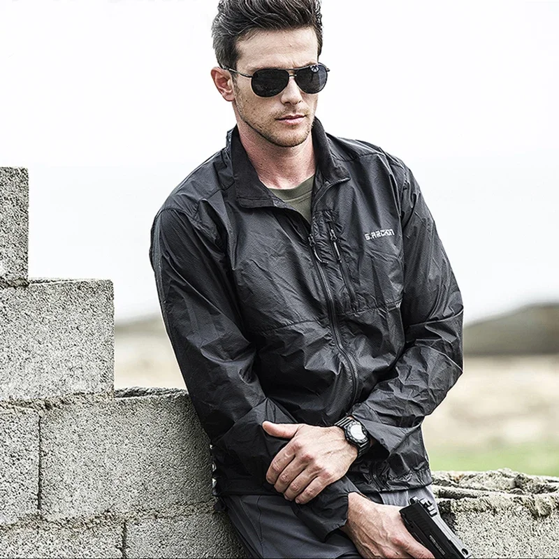 Chaqueta ligera de piel de caza para hombre, chaqueta táctica impermeable, abrigo cortavientos de camuflaje a prueba de sol para verano