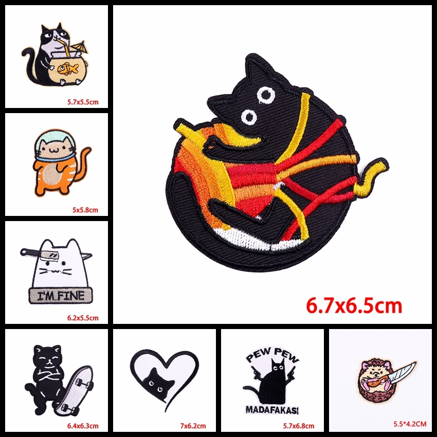 Prajna10uds parche de dibujos animados/animales, en la ropa para planchar parches bordados, pegatinas para ropa, Rana, gato, pingüino, erizo - imagen 3