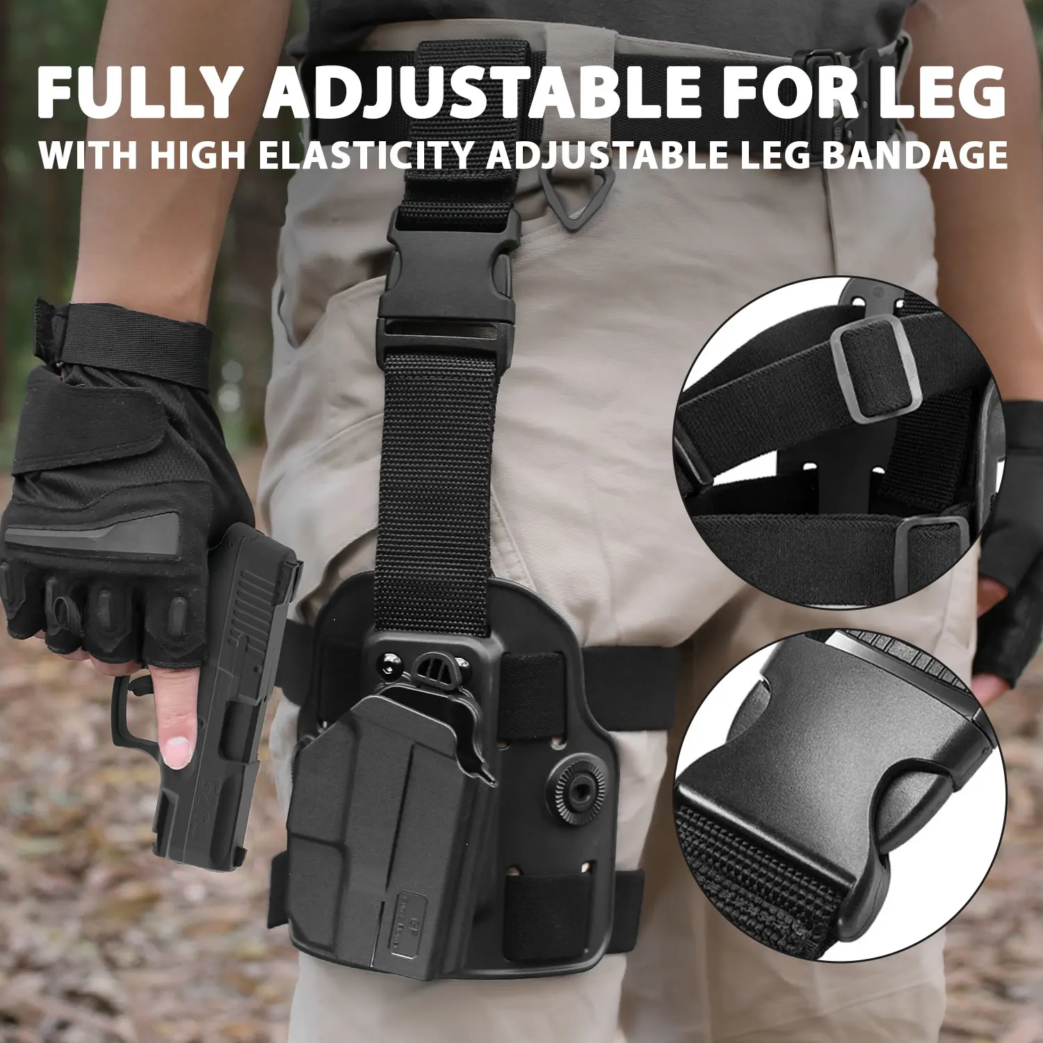 Retención de nivel II Taurus G2C,G3C,PT111,G2,PT140, funda DropLeg, Compatible con pierna caída de polímero, liberación del pulgar - imagen 4