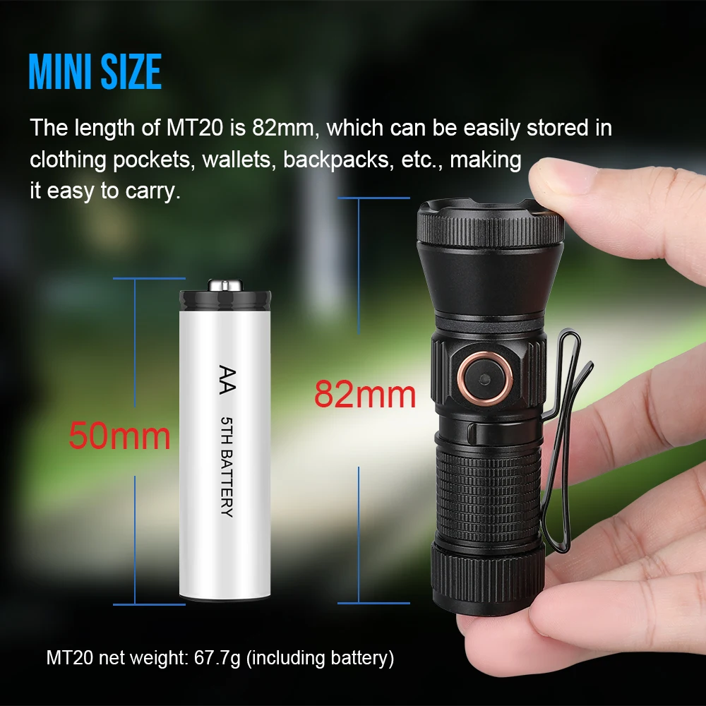 Trustfire MT20 linterna EDC recargable 1050 lúmenes tipo USB C linterna LED de carga Mini 18350 luz óptica MVB con cola magnética - imagen 4