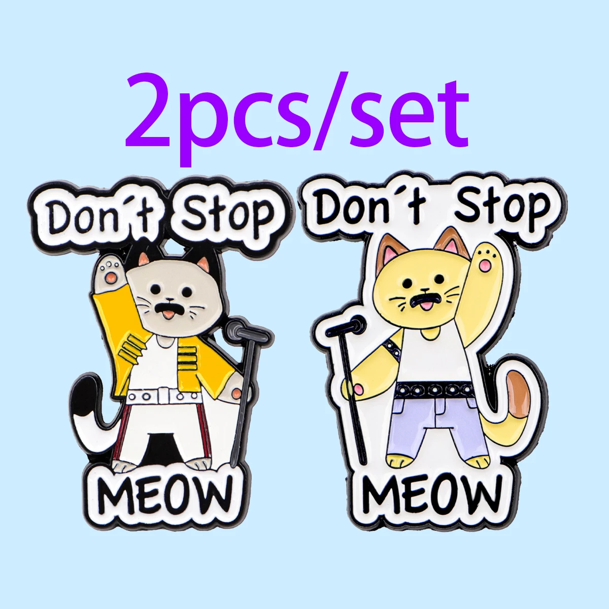 Lindo gato Don't Stop-Alfileres esmaltados, conjunto de broches de animales de dibujos animados, Pin de solapa de Metal, insignia, accesorios para mochila, joyería, regalos para amigos