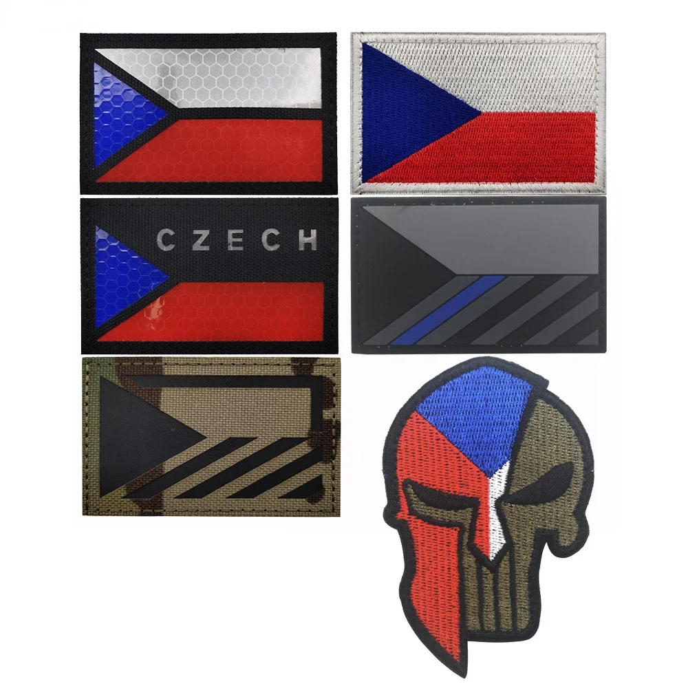 CZECH-Parche infrarrojo reflectante con bandera checa, tira de brazalete bordada, parche militar, ropa de goma de PVC, gancho y bucle para mochila - imagen 3