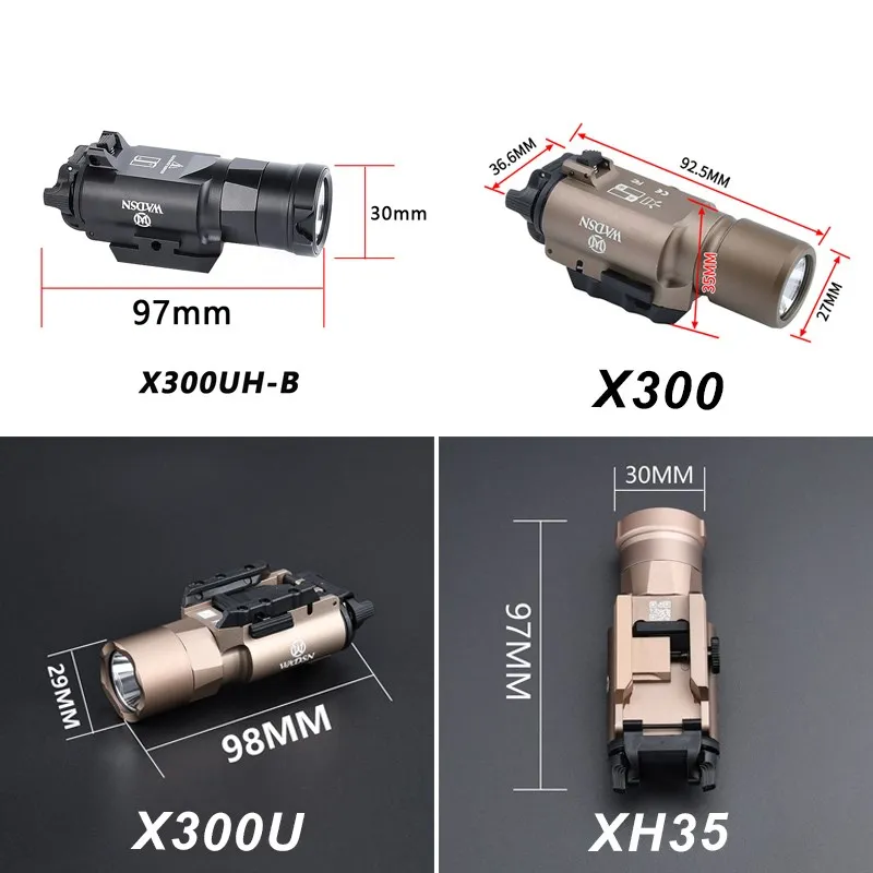 WADSN Metal tactico X300U X300 Ultra XH35 pistola X300UH-B luz cazatalentos linterna estroboscópica accesorios para Rail de 20mm - imagen 5