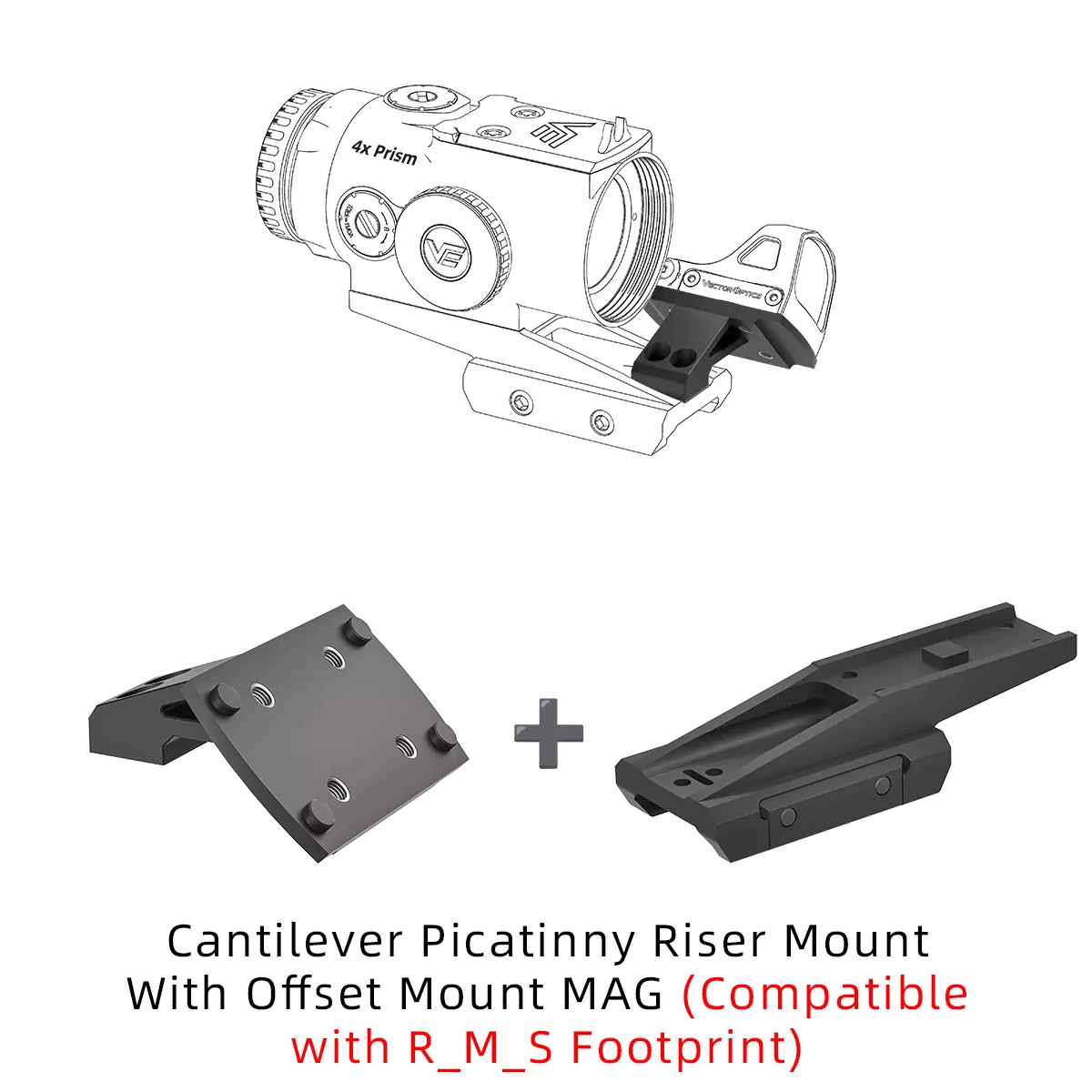 Montura Offset Picatinny Vector Optics Low/Riser/ para Mira de Punto Rojo Compatible con T1/T2, para las Series Paragon Prism, Maverick y Scrapper - imagen 5
