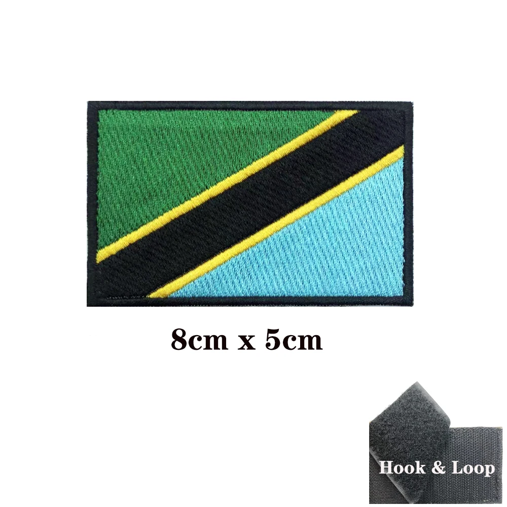 Parches de bandera de Tanzania, brazalete, parche bordado, gancho y bucle, insignia bordada con hierro, raya militar - imagen 3
