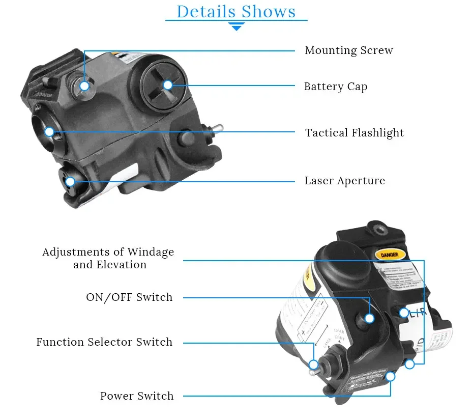 Arma táctica compacta para pistola, linterna de luz Combo, láser rojo y verde, riel Picatinny, Mini linterna Glock 17 19 - imagen 3
