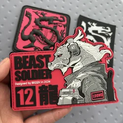 Parche táctico con gancho y bucle de PVC, soldado de bestia, insignia de moral del dragón del zodiaco chino, brazalete con Logo militar Roninlong en mochila
