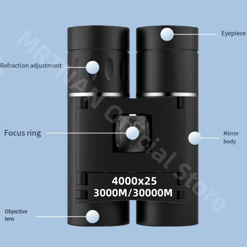 Binoculares potentes portátiles con Zoom HD 4000X25, telescopio BAK4 de largo alcance, binoculares plegables de poca luz para caza y Camping