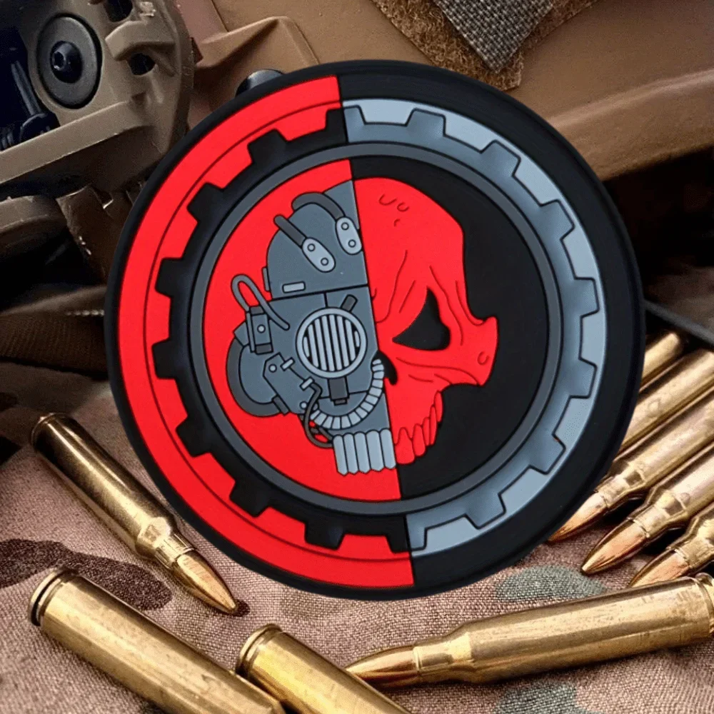 Parches de gancho y bucle de PVC con calavera mecánica de veterano, parche táctico, insignia de moral militar, apliques, brazalete, pegatinas para mochila - imagen 4