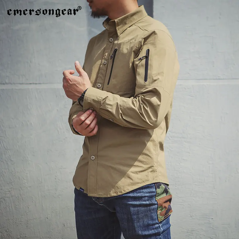 Emersongear-Camiseta Tac de Triple tecnología con etiqueta azul, camisas de manga larga para hombre, camiseta para ir al trabajo, pesca al aire libre, caza, senderismo, nailon KH - imagen 3