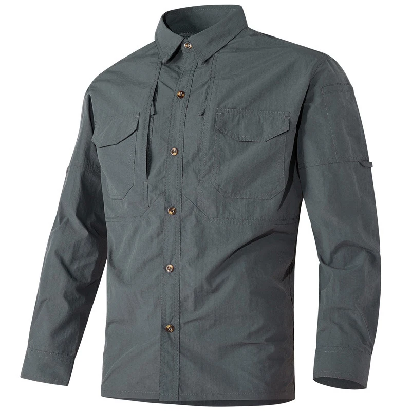 Camisa de manga larga de secado rápido para hombre, camisa informal de moda con cuello tipo Polo, camisa de botonadura única, Top táctico militar para primavera y otoño