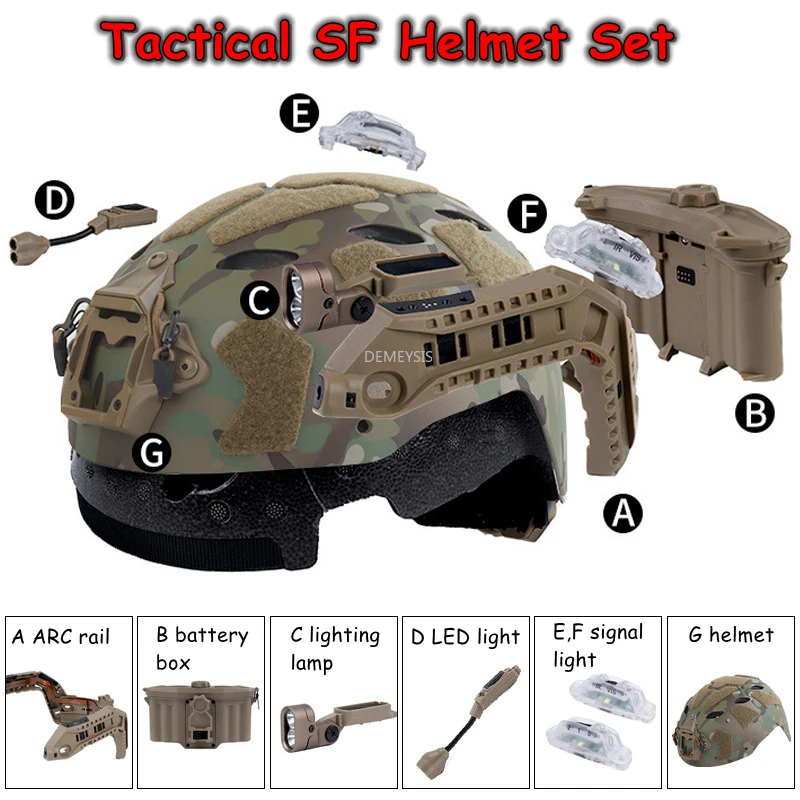 Casco táctico FAST SF para caza al aire libre, juego de casco Airsoft, caja de batería de riel de arco integrada Modular con luz de señal
