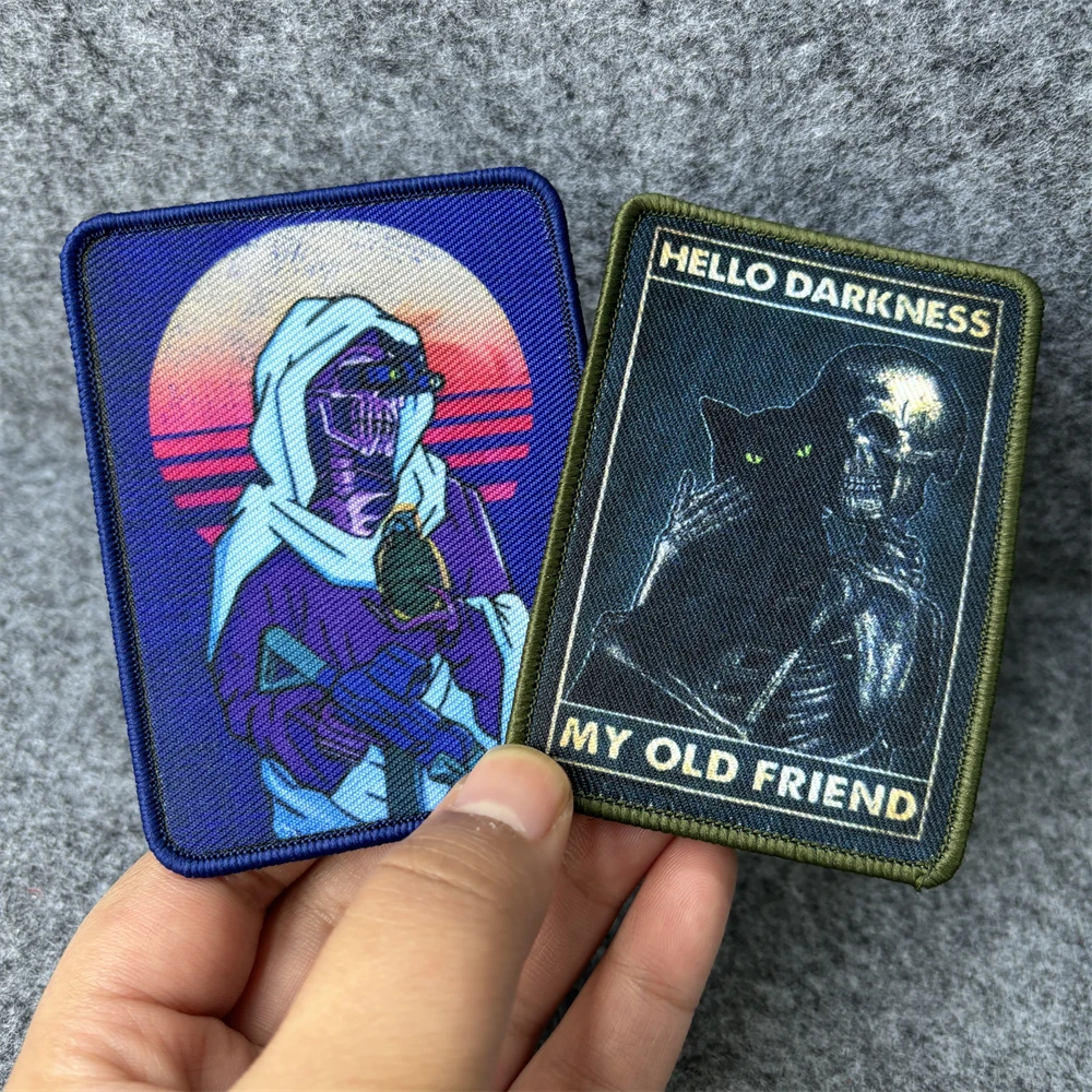 Parche táctico de calavera Punk de la muerte Retro, parches de gancho y bucle con estampado de Village of Operators, insignia de moral militar Klett, pegatinas para mochila - imagen 3