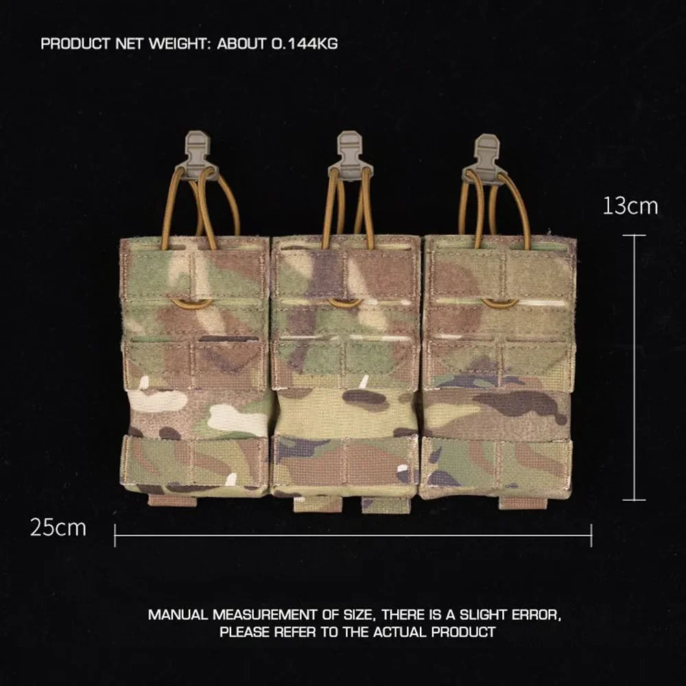 Bolsa táctica MOLLE 5,56, Triple revista, retención elástica, caza, Airsoft, M4, bolsa Mag, portador de placa K19, Placard frontal, bolsas AG - imagen 3