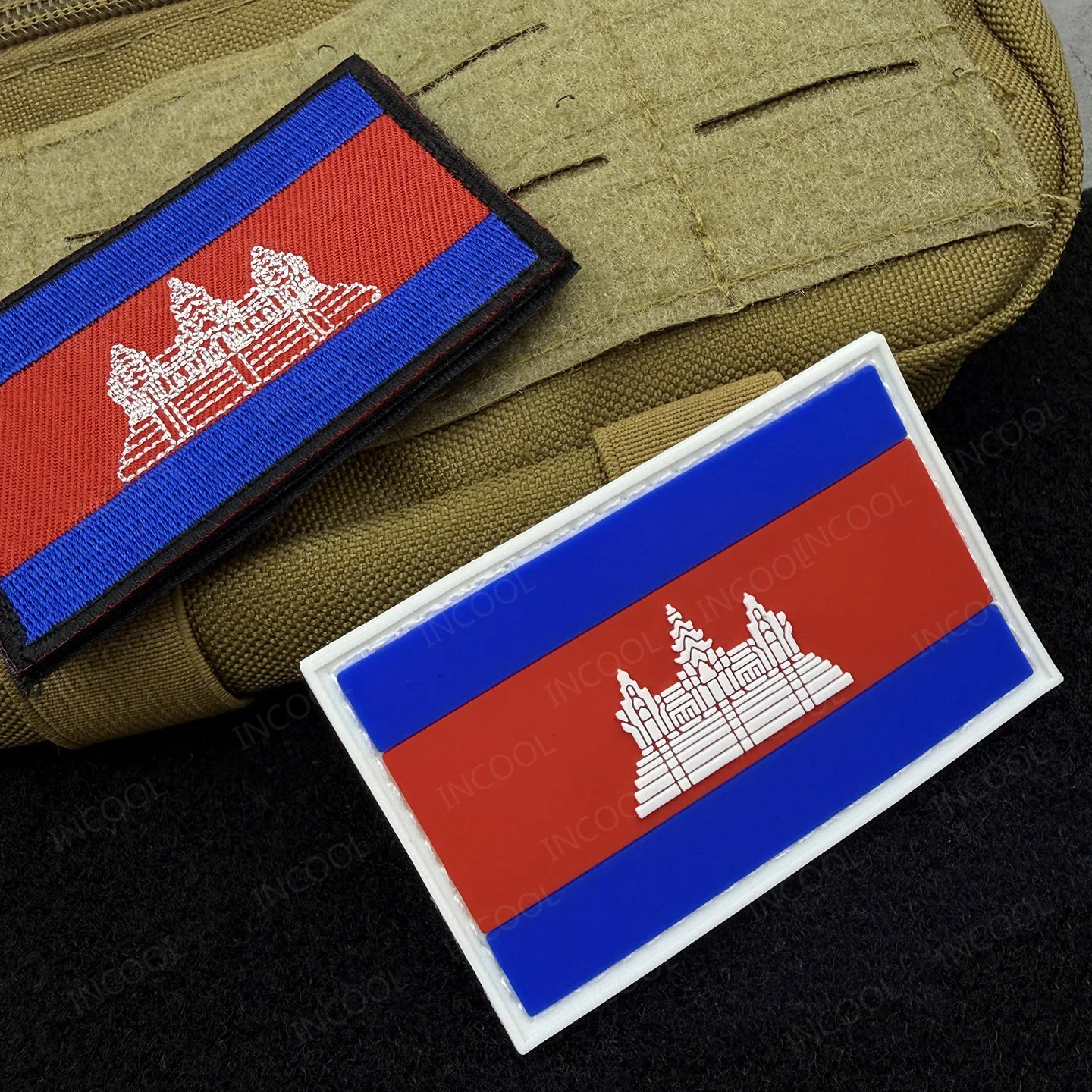 Parches de goma de PVC para bandera de Camboya, apliques bordados camboyanos, tira para brazalete, gancho para hombro, insignias decorativas para gorra de bolso - imagen 2