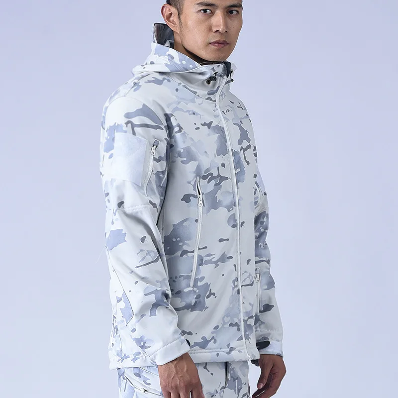 MCAP Snow Camo TAD Sudadera con capucha con cremallera en las axilas con cortavientos 3 en 1 impermeable de terciopelo y sudadera con capucha de concha suave, pantalones gruesos de montañismo - imagen 3