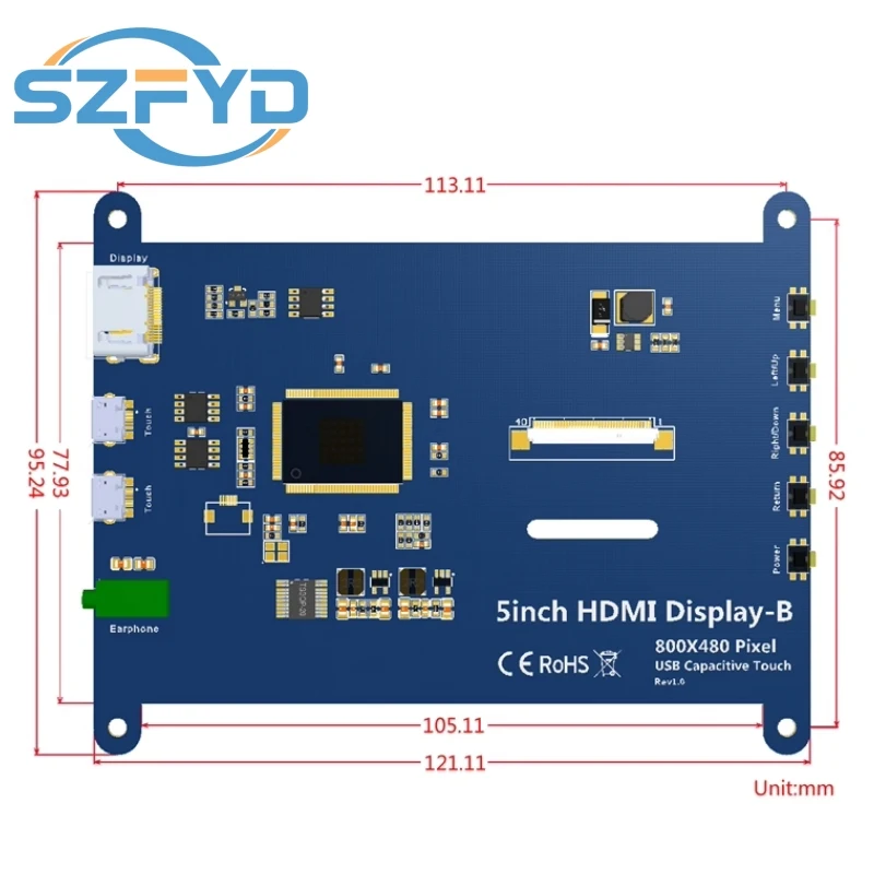 Pantalla Raspberry Pi de 5 pulgadas, 800x480 px, 4B/3B, IPS, USB, 5V, condensador de potencia, pantalla táctil, Compatible con HDMI - imagen 3