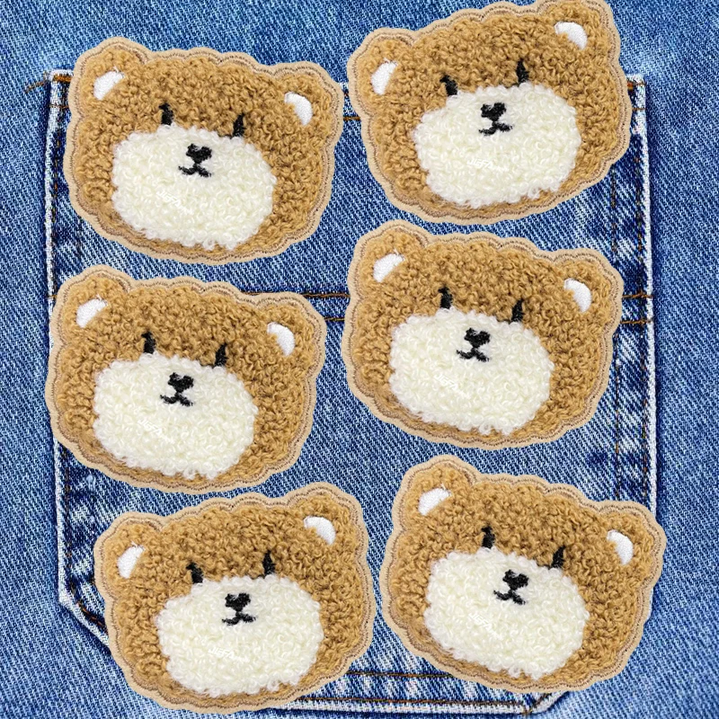 Nuevo 6 unids/set parches para ropa toalla de conejo y oso bordado para ropa costura decorativa DIY parche de chenilla bordado de dibujos animados - imagen 5