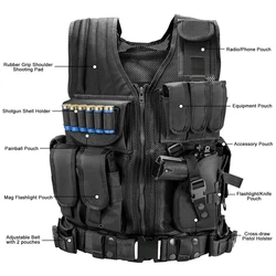 Chaleco táctico multibolsillo ajustable para airsoft y caza