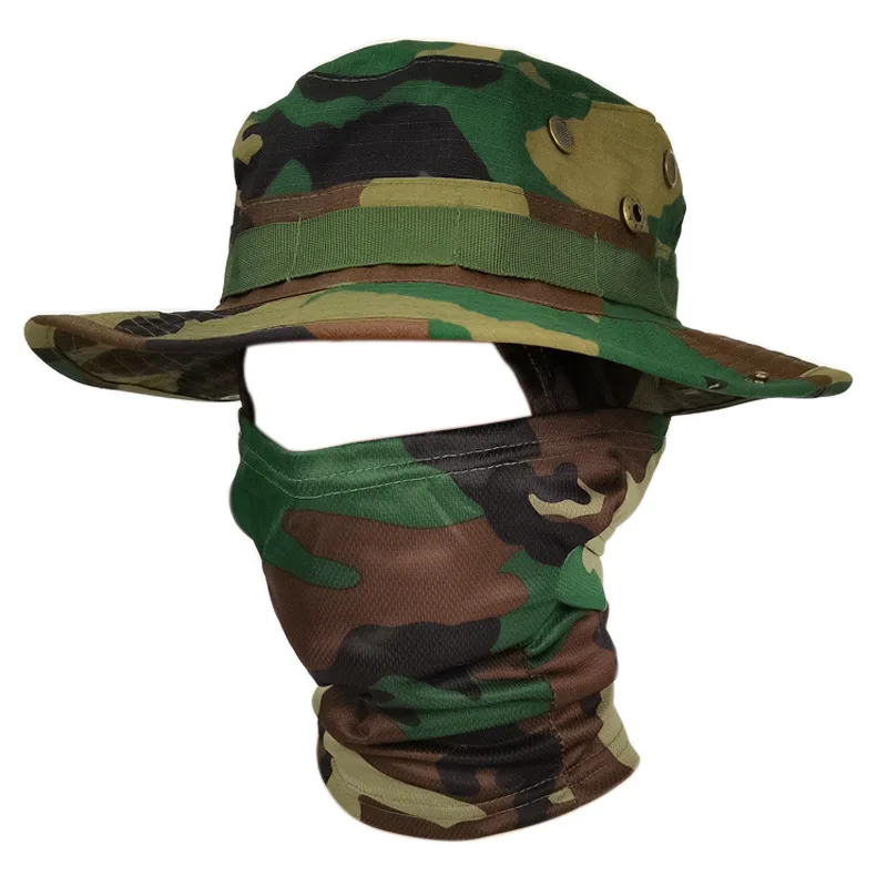 Boonie sombrero táctico de camuflaje, gorra de verano para caza, senderismo, al aire libre, gorras de sol, polaina de cuello CS, máscara facial a prueba de viento - imagen 3