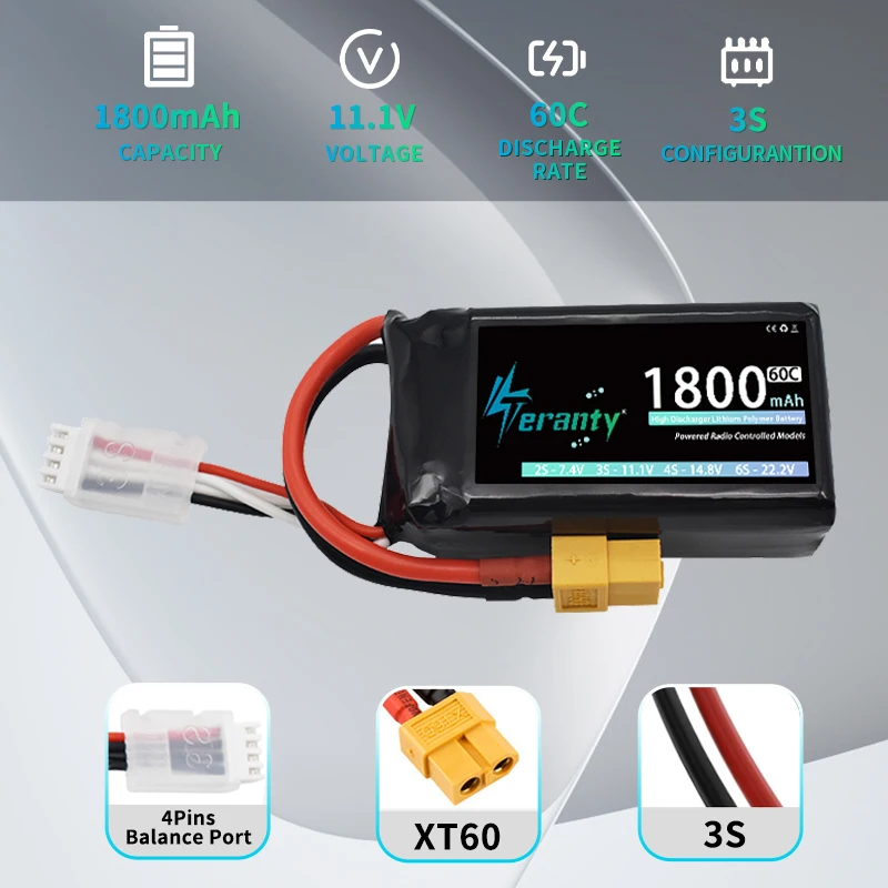 2/4Pcs TERANTY Lipo Battery 3S 1800mAh 11.1V 60C with T XT30 XT60 for FPV Drone Airplane Boat RC Car Racing Hobby Model Parts - imagen 5