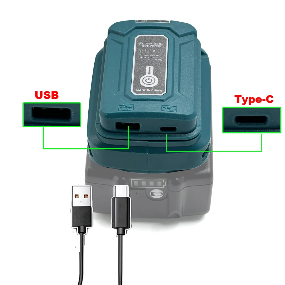 Adaptador de luz LED portátil para batería de litio Makita de 14,4 V/18V BL1830 BL1430 BL1850 convertidor USB Dual con lámpara LED para Makita - imagen 2