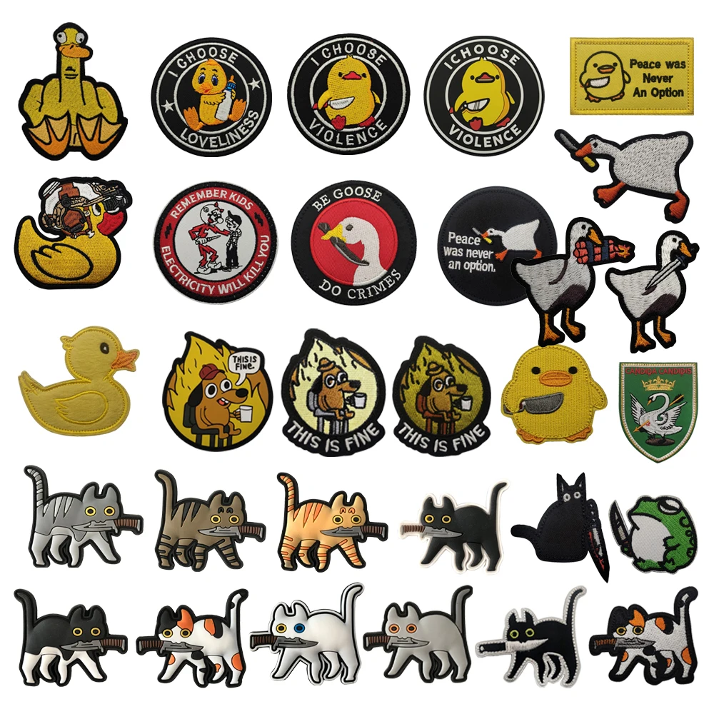 Brazalete táctico con bordado de pato, insignia táctica de ganso blanco, el pequeño gato tiene qué mala idea, cuchillo, parche para mochila de ganso grande