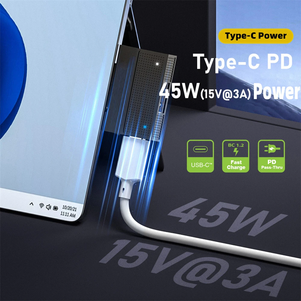 CY-Adaptador de carga magnético A USB-C tipo C y USB3.1 tipo A, datos SF531 para Surface Pro9 Pro8 Pro7 Pro6 Pro X Go Book - imagen 2