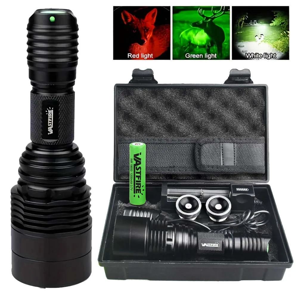 XRE luz depredadora roja, verde y blanca, linterna táctica LED con enfoque con Zoom, antorcha ajustable para caza y pesca Coyote Hog