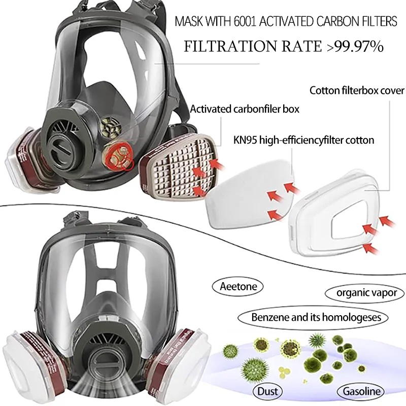 Gas Masks Survival Nuclear and Chemical, Full Face Gas Mask with Activated Carbon Filter - imagen 4